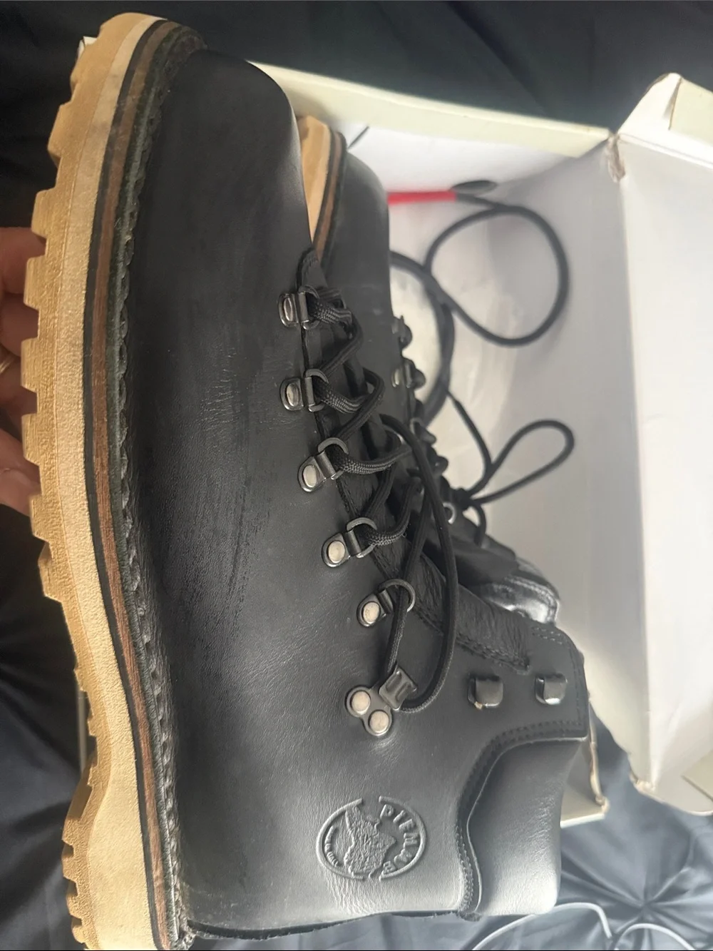 Men's Black Leather Lace-Up Boots with Tan Lug Sole